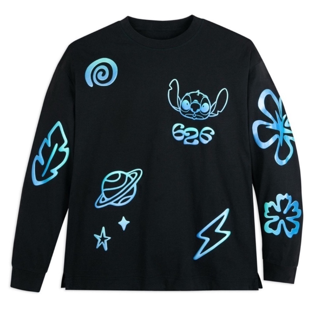 Men’s Disney STITCH Long Sleeve Black & Blue Crewneck Sweatshirt - NWT